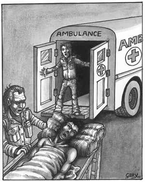 If unresponsive, call an ambulance! If unresponsive, call an ambulance!